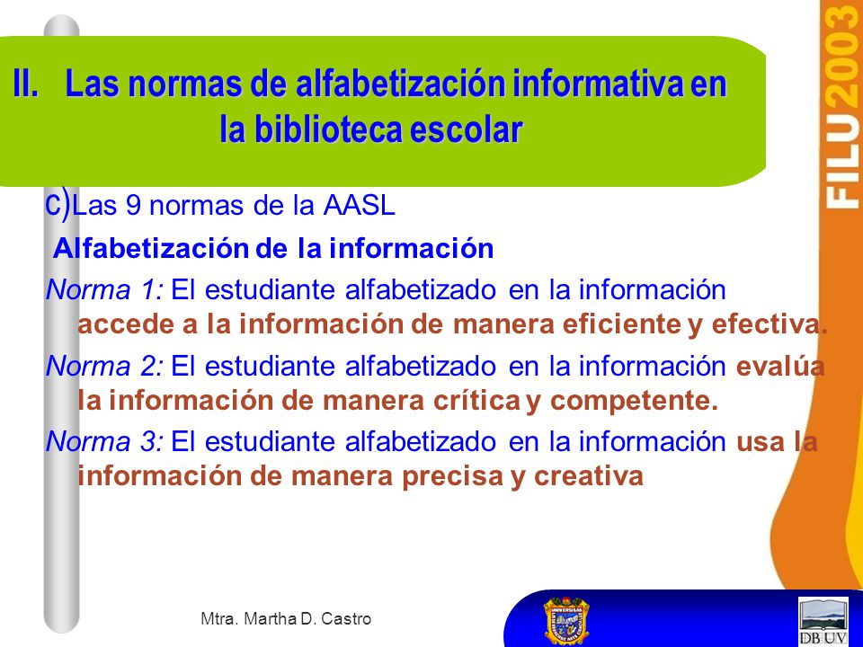 II. Las normas de alfabetización informativa en la biblioteca escolar