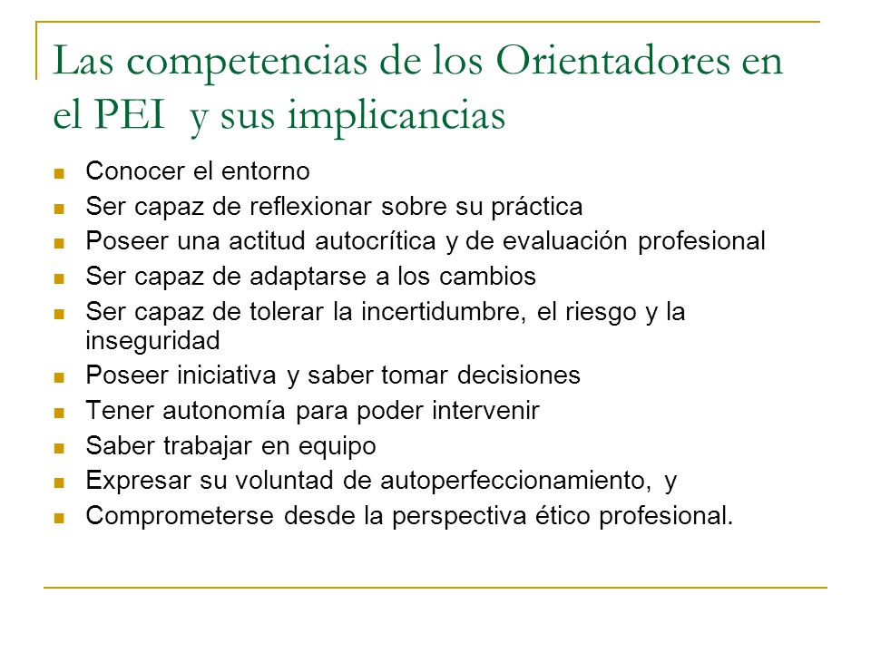 Las competencias de los Orientadores en el PEI y sus implicancias