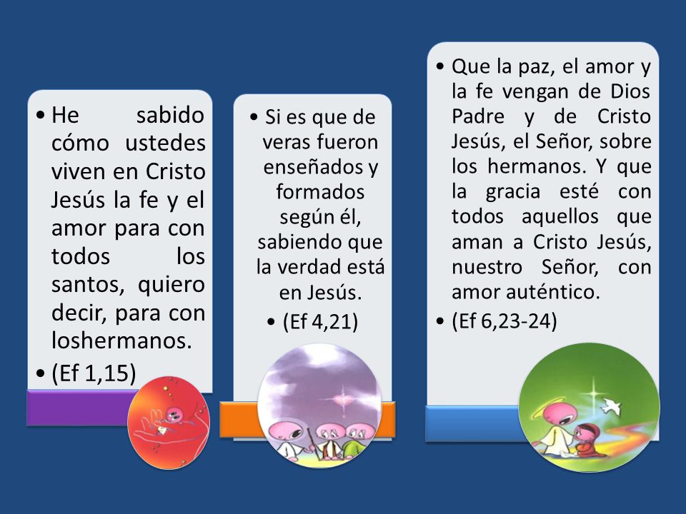 He sabido cómo ustedes viven en Cristo Jesús la fe y el amor para con todos los santos, quiero decir, para con loshermanos.