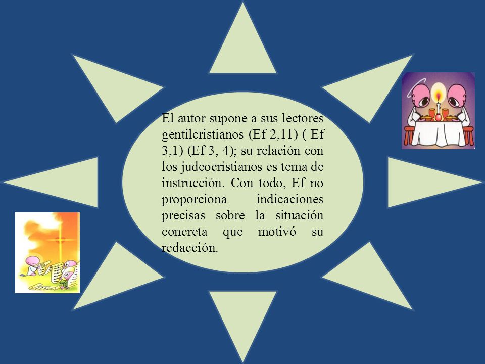 El autor supone a sus lectores gentilcristianos (Ef 2,11) ( Ef 3,1) (Ef 3, 4); su relación con los judeocristianos es tema de instrucción.