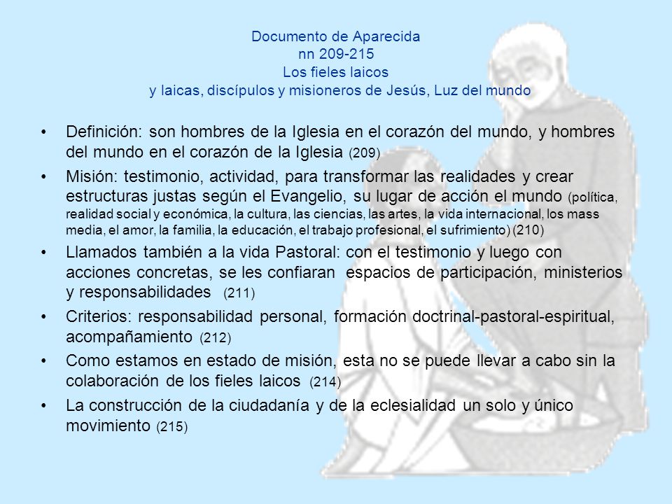 Documento de Aparecida nn Los fieles laicos y laicas, discípulos y misioneros de Jesús, Luz del mundo