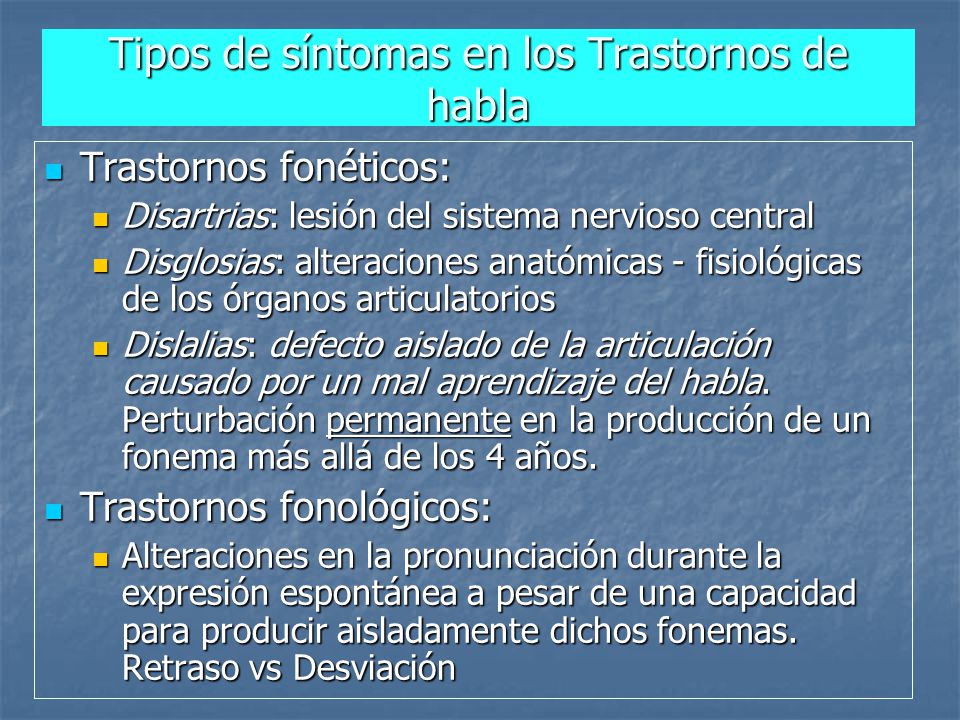 Tipos de síntomas en los Trastornos de habla