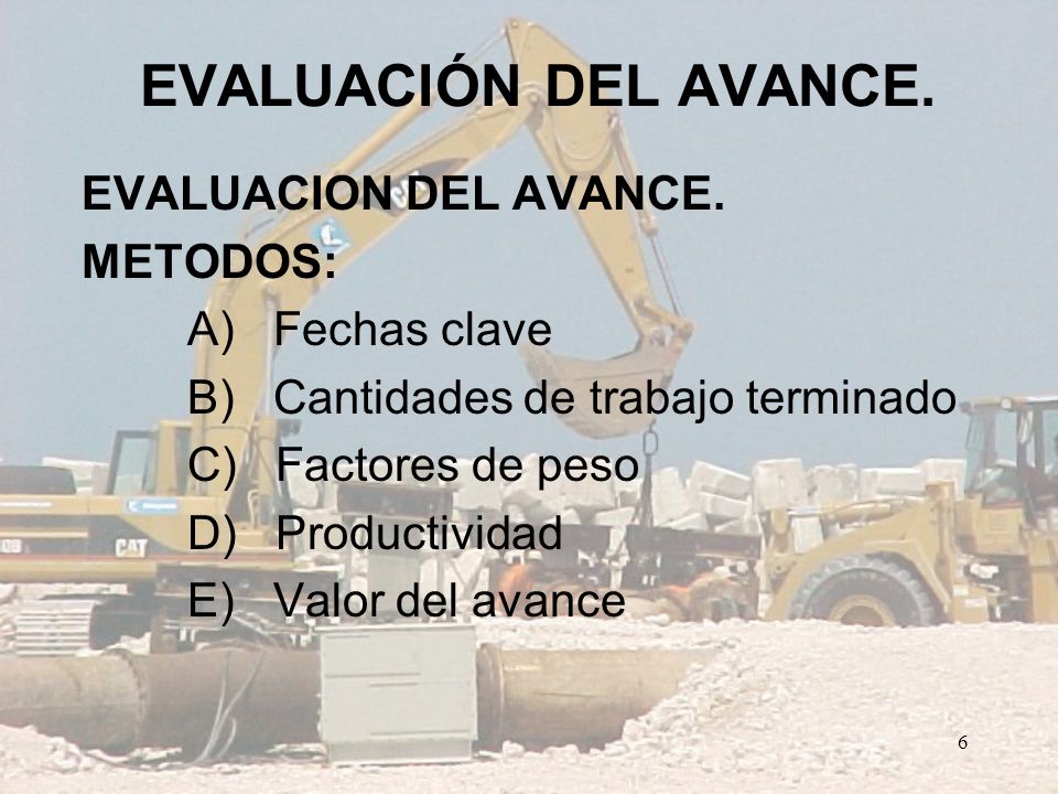 EVALUACIÓN DEL AVANCE. EVALUACION DEL AVANCE. METODOS: A) Fechas clave