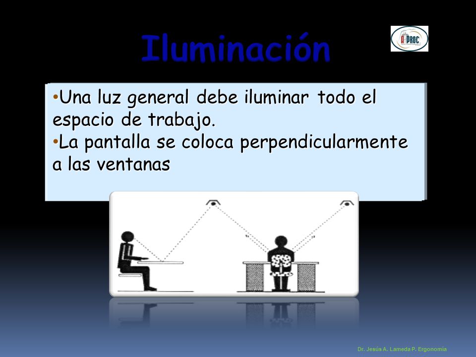 Iluminación Una luz general debe iluminar todo el espacio de trabajo.