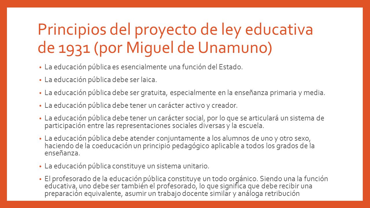Principios del proyecto de ley educativa de 1931 (por Miguel de Unamuno)