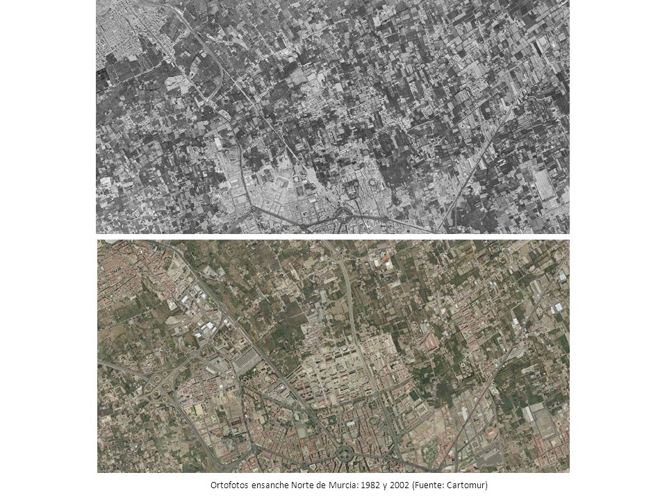 Ortofotos ensanche Norte de Murcia: 1982 y 2002 (Fuente: Cartomur)