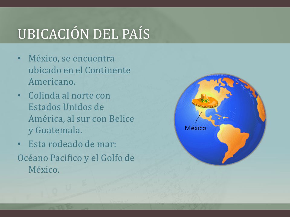 Ubicación del país México, se encuentra ubicado en el Continente Americano.
