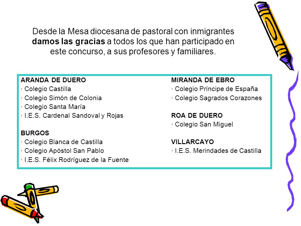 Desde la Mesa diocesana de pastoral con inmigrantes damos las gracias a todos los que han participado en este concurso, a sus profesores y familiares.