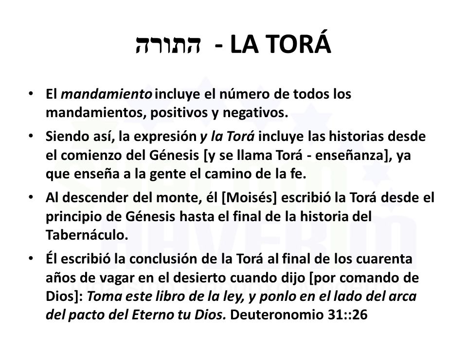 התורה - LA TORÁ El mandamiento incluye el número de todos los mandamientos, positivos y negativos.