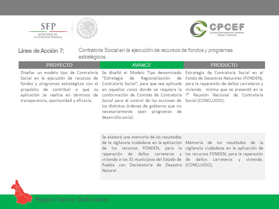 Línea de Acción 7: Contraloría Social en la ejecución de recursos de fondos y programas estratégicos.