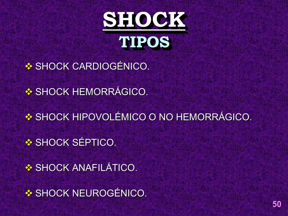 SHOCK TIPOS SHOCK CARDIOGÉNICO. SHOCK HEMORRÁGICO.