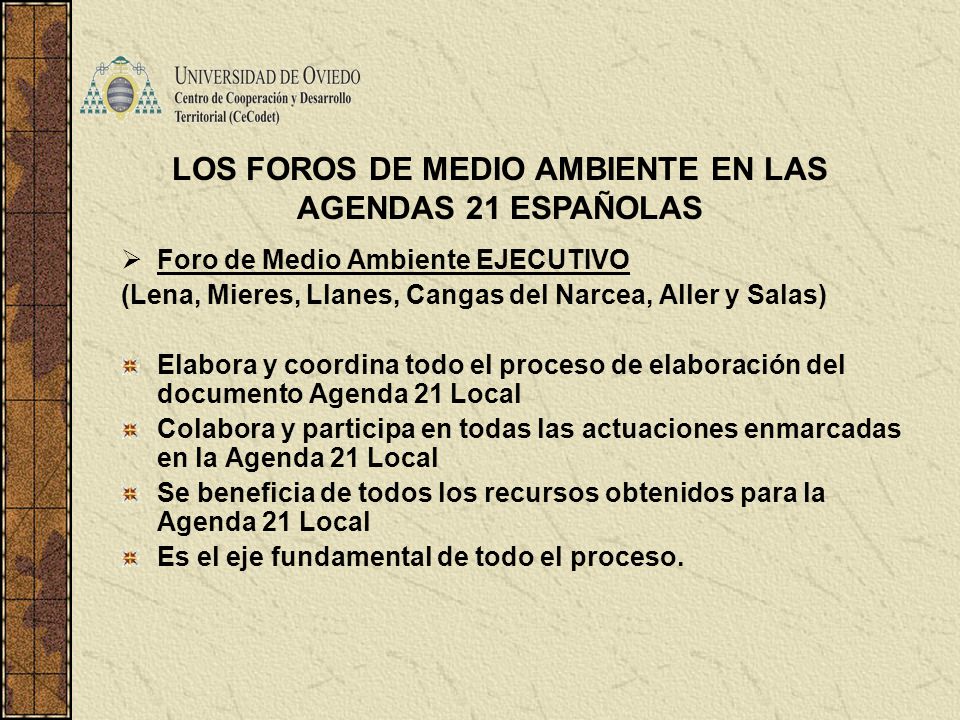 LOS FOROS DE MEDIO AMBIENTE EN LAS AGENDAS 21 ESPAÑOLAS