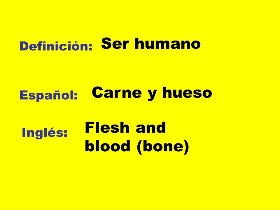 Ser humano Carne y hueso Flesh and blood (bone) Definición: Español: