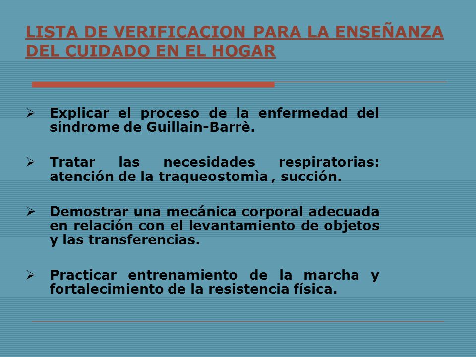 LISTA DE VERIFICACION PARA LA ENSEÑANZA DEL CUIDADO EN EL HOGAR