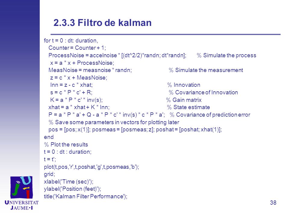 2.3.3 Filtro de kalman for t = 0 : dt: duration,