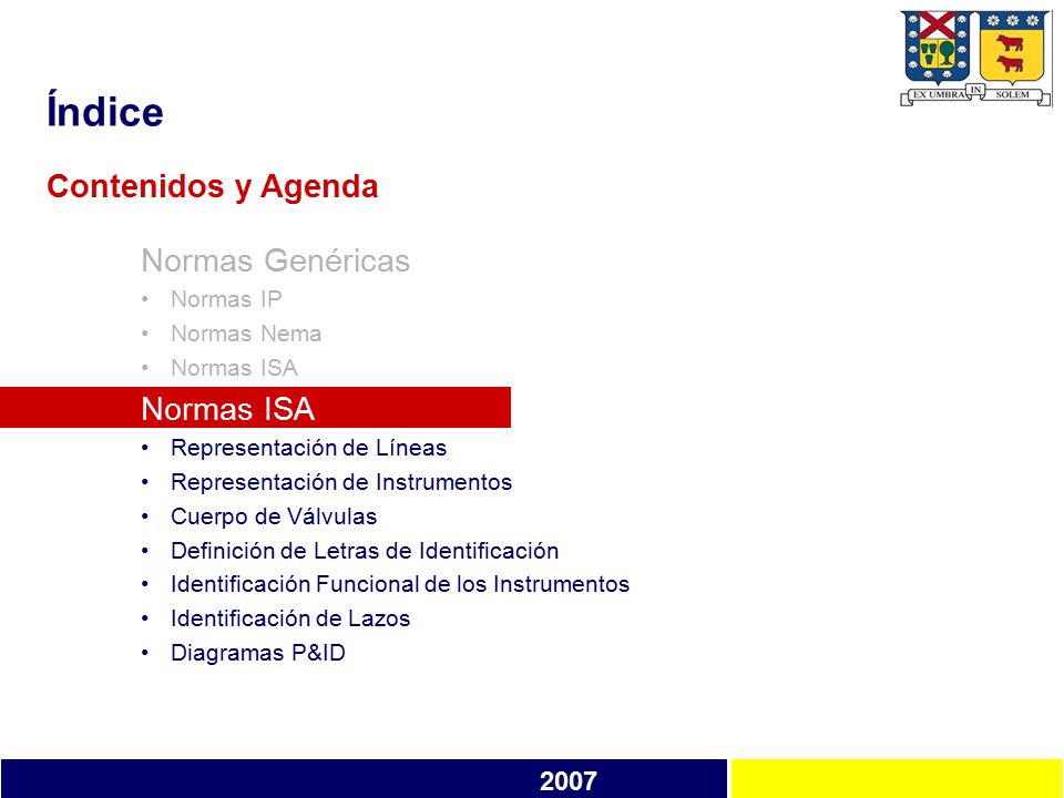 Índice Contenidos y Agenda Normas Genéricas 2007 Normas IP Normas Nema