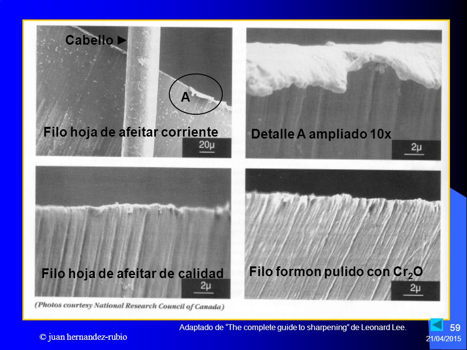 Filo hoja de afeitar corriente Detalle A ampliado 10x