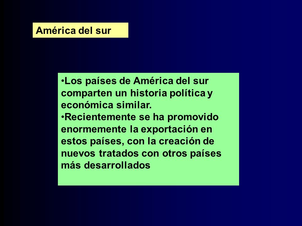 América del sur Los países de América del sur comparten un historia política y económica similar.