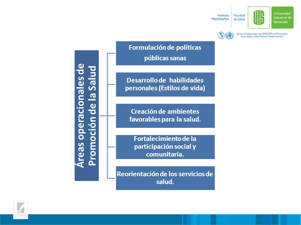 Áreas operacionales de Promoción de la Salud Formulación de políticas