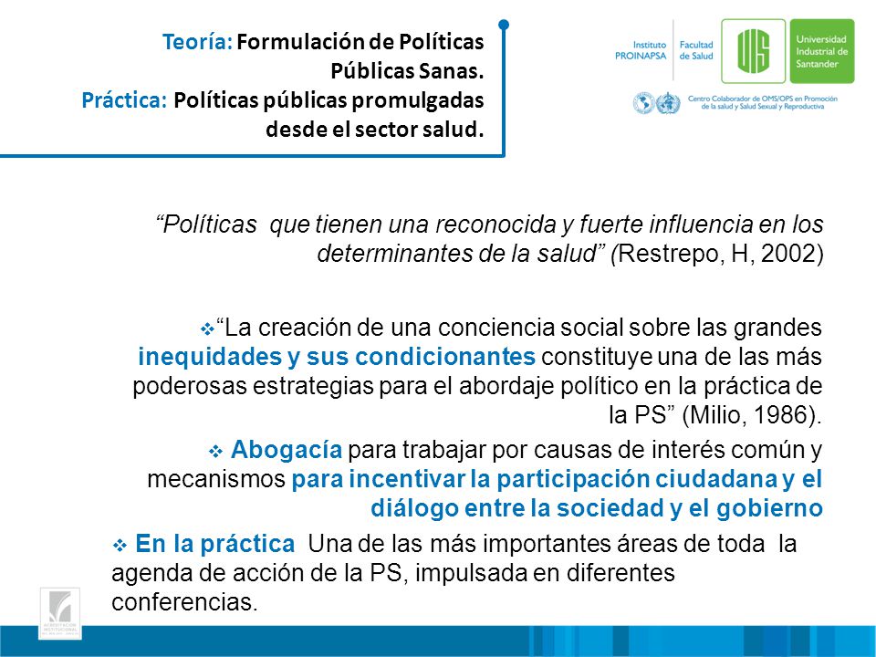 Teoría: Formulación de Políticas Públicas Sanas.