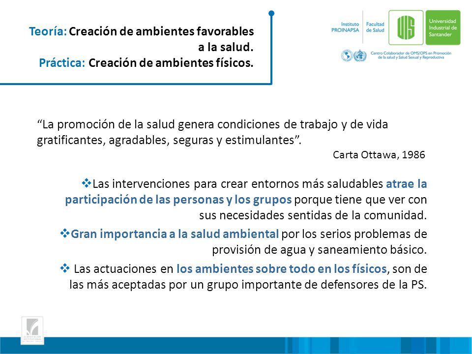 Teoría: Creación de ambientes favorables a la salud.