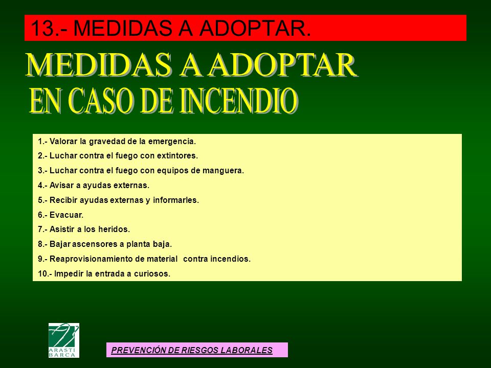 MEDIDAS A ADOPTAR EN CASO DE INCENDIO 13.- MEDIDAS A ADOPTAR.