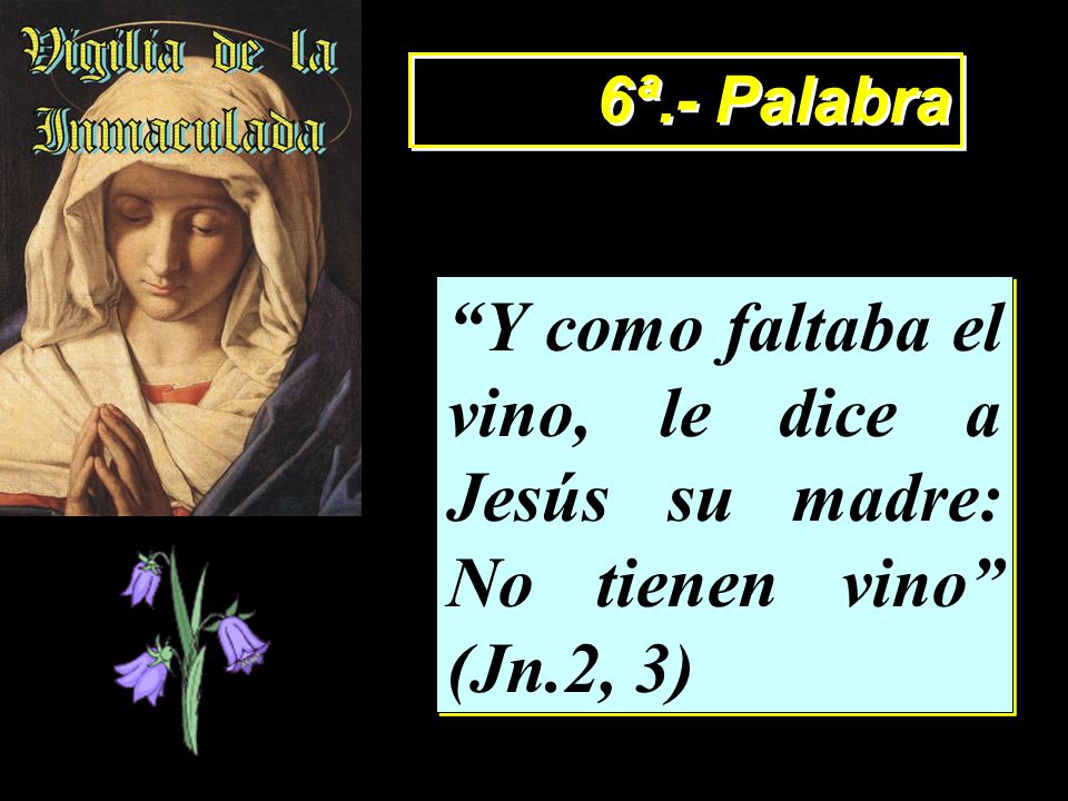 6ª.- Palabra Y como faltaba el vino, le dice a Jesús su madre: No tienen vino (Jn.2, 3)