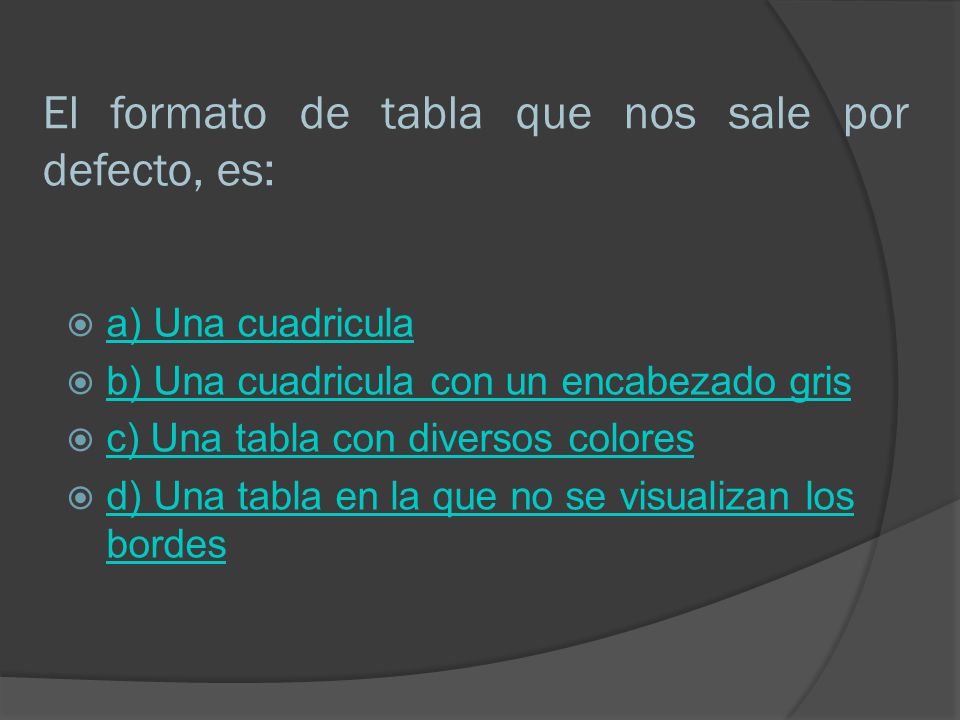 El formato de tabla que nos sale por defecto, es: