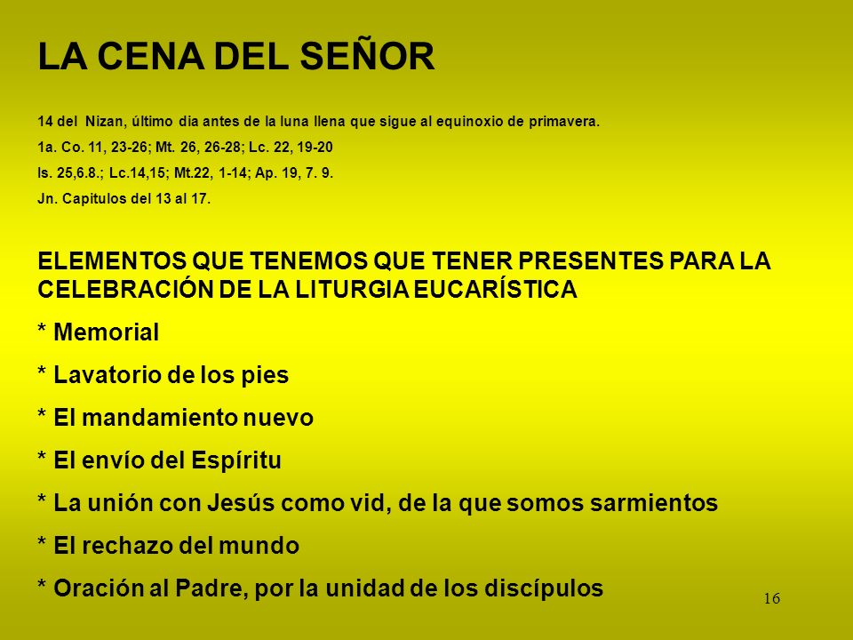 LA CENA DEL SEÑOR 14 del Nizan, último dia antes de la luna llena que sigue al equinoxio de primavera.