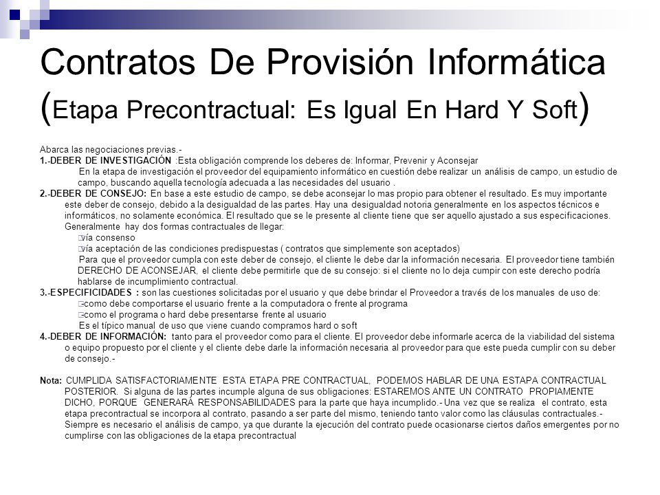 Contratos De Provisión Informática (Etapa Precontractual: Es Igual En Hard Y Soft)
