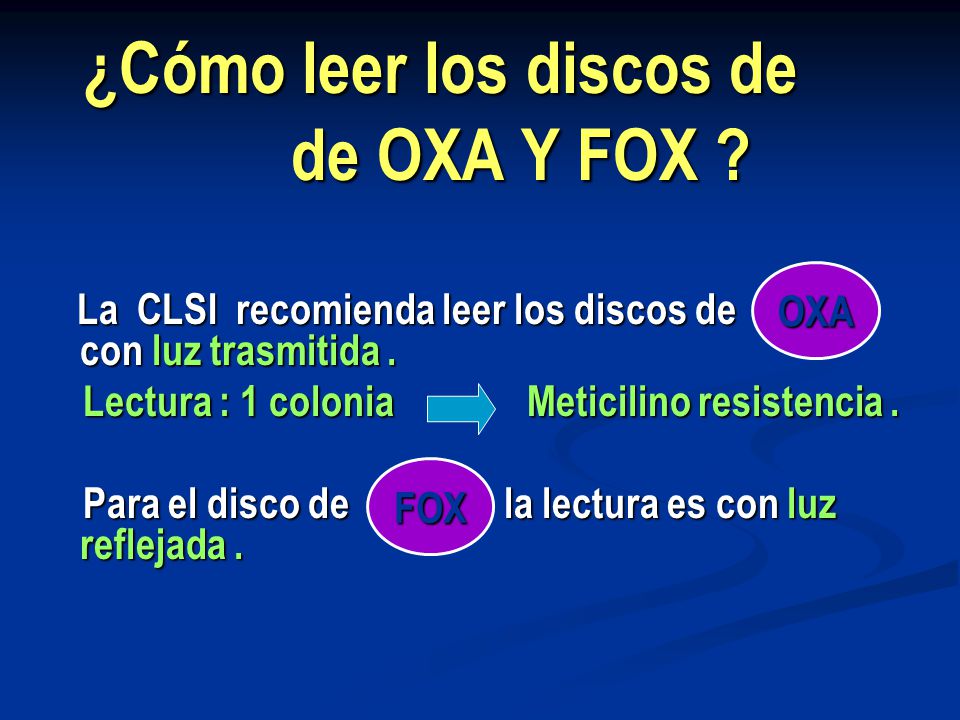 de OXA Y FOX Lectura : 1 colonia Meticilino resistencia .