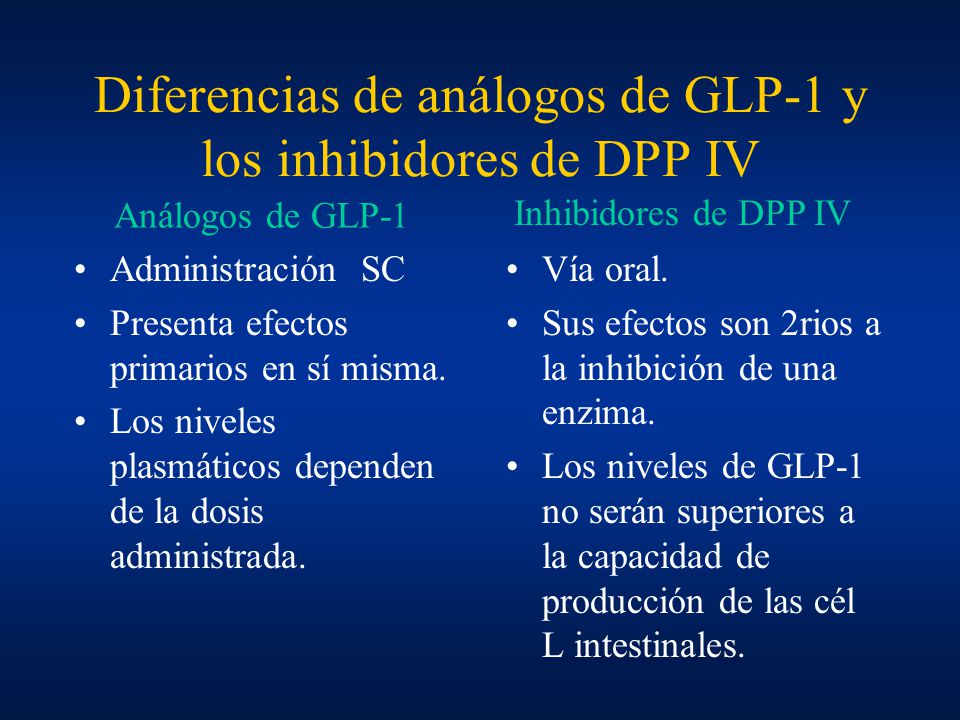 Diferencias de análogos de GLP-1 y los inhibidores de DPP IV