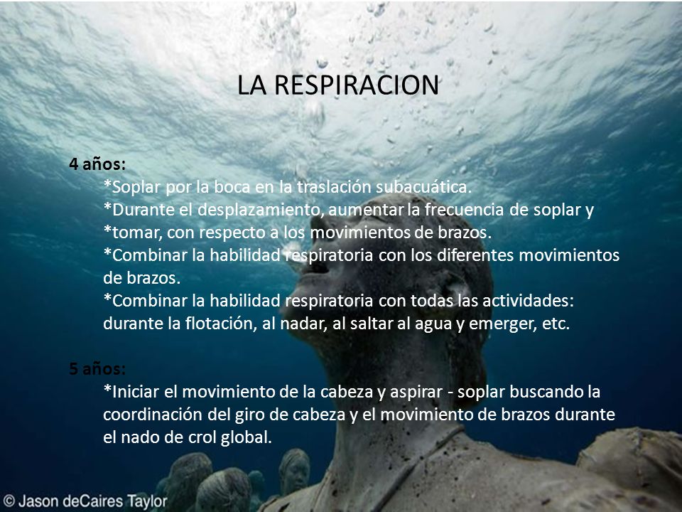 LA RESPIRACION 4 años: *Soplar por la boca en la traslación subacuática.