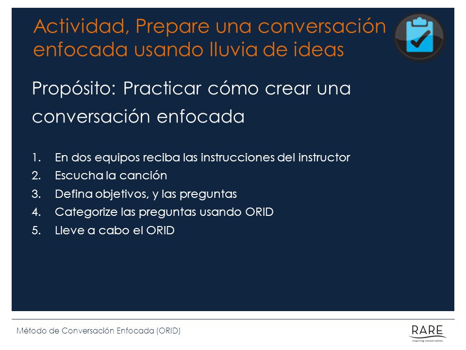 Actividad, Prepare una conversación enfocada usando lluvia de ideas