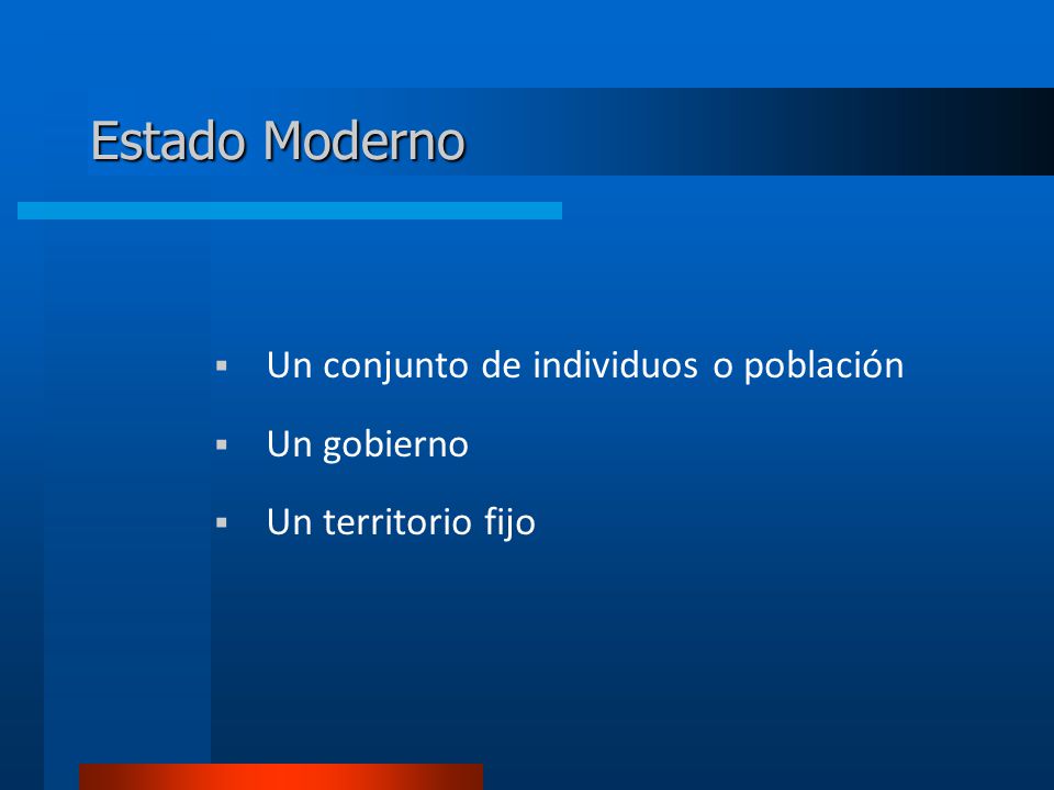 Estado Moderno Un conjunto de individuos o población Un gobierno
