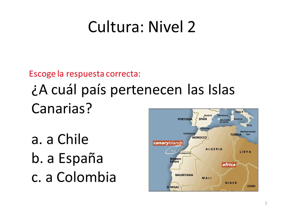 Cultura: Nivel 2 ¿A cuál país pertenecen las Islas Canarias