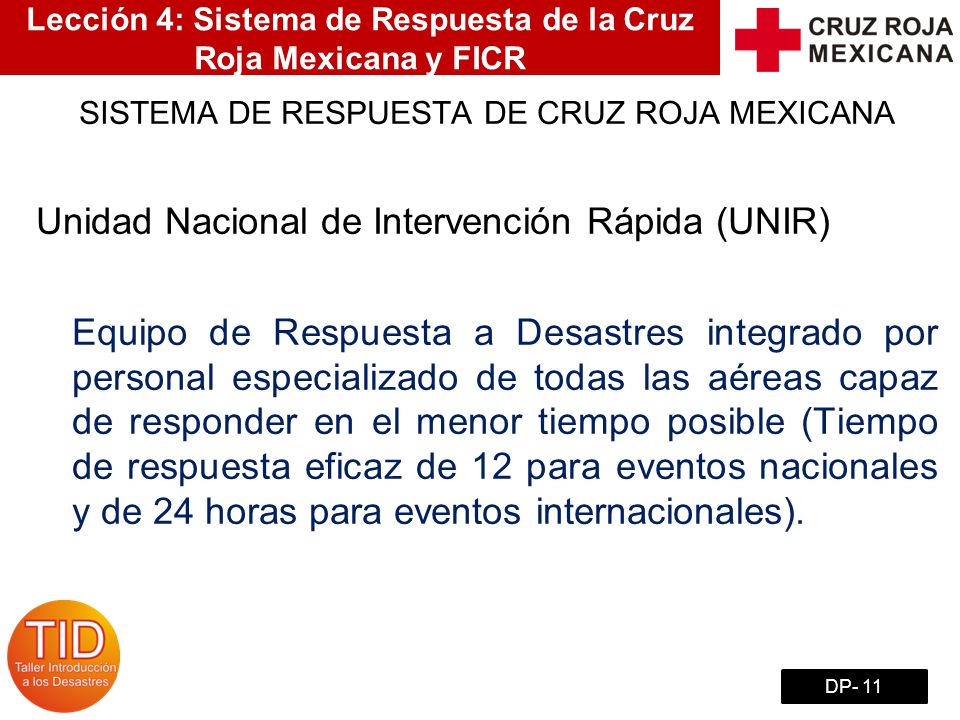 Lección 4: Sistema de Respuesta de la Cruz Roja Mexicana y FICR