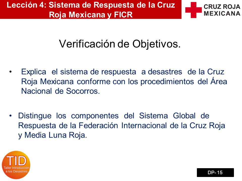 Lección 4: Sistema de Respuesta de la Cruz Roja Mexicana y FICR