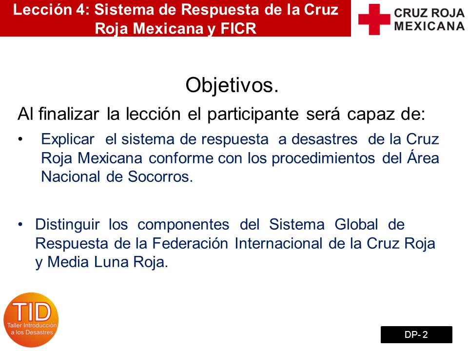 Lección 4: Sistema de Respuesta de la Cruz Roja Mexicana y FICR