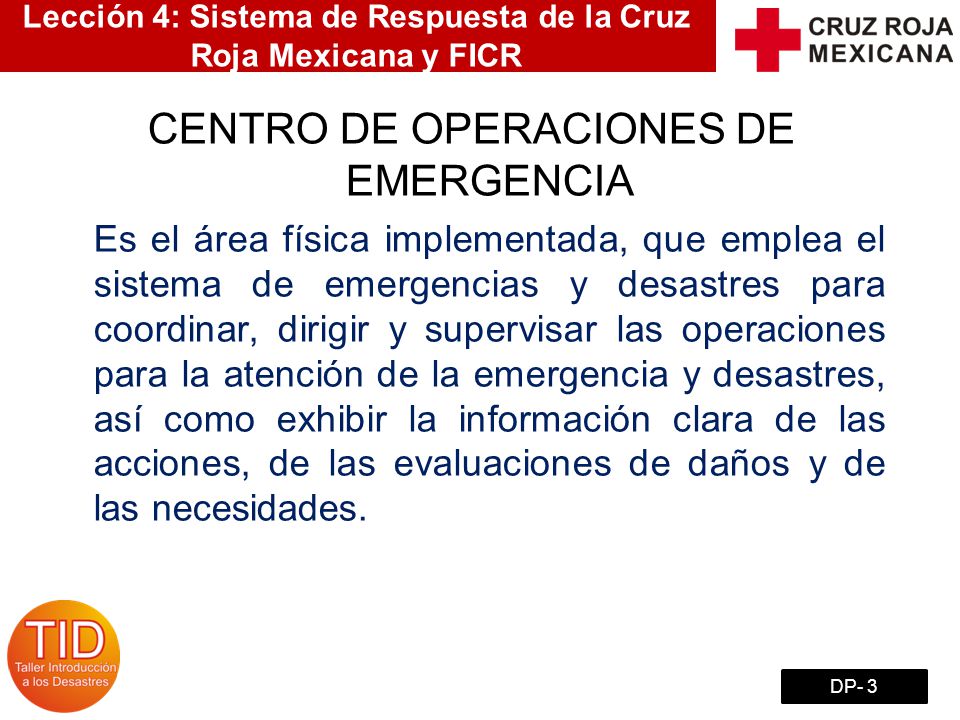 Lección 4: Sistema de Respuesta de la Cruz Roja Mexicana y FICR