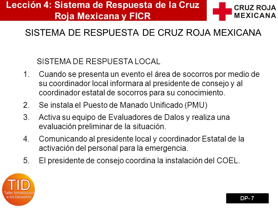Lección 4: Sistema de Respuesta de la Cruz Roja Mexicana y FICR