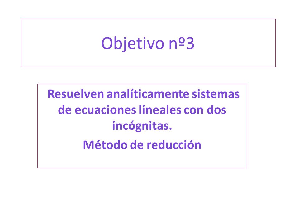 Objetivo nº3 Resuelven analíticamente sistemas de ecuaciones lineales con dos incógnitas.