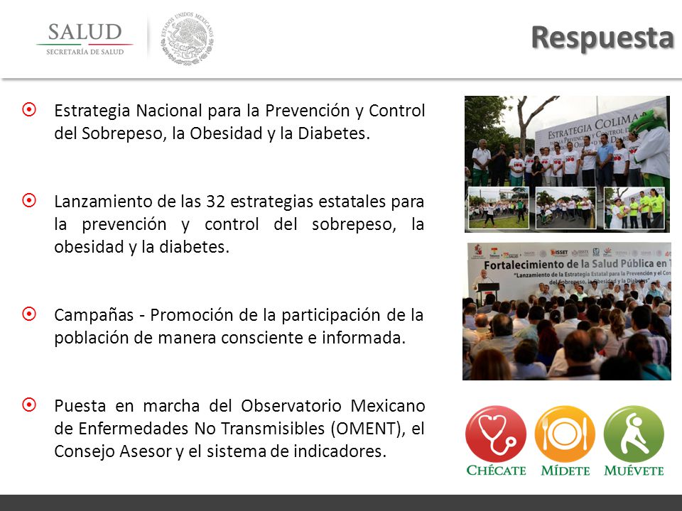 Respuesta Estrategia Nacional para la Prevención y Control del Sobrepeso, la Obesidad y la Diabetes.