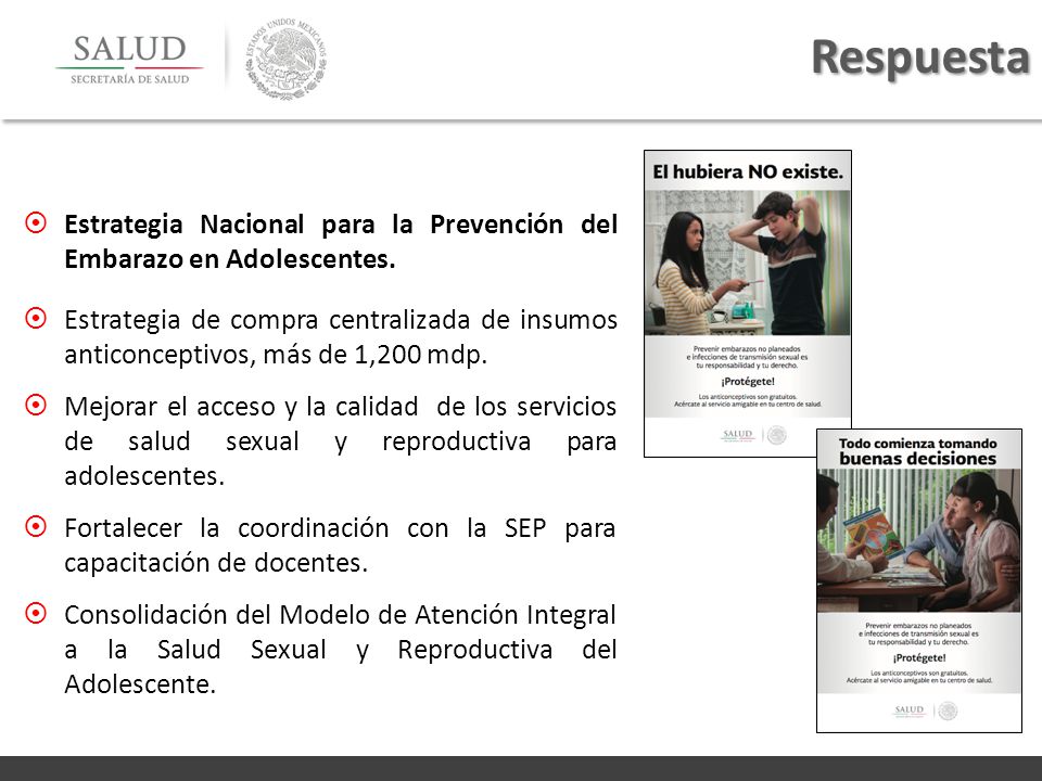 Respuesta Estrategia Nacional para la Prevención del Embarazo en Adolescentes.
