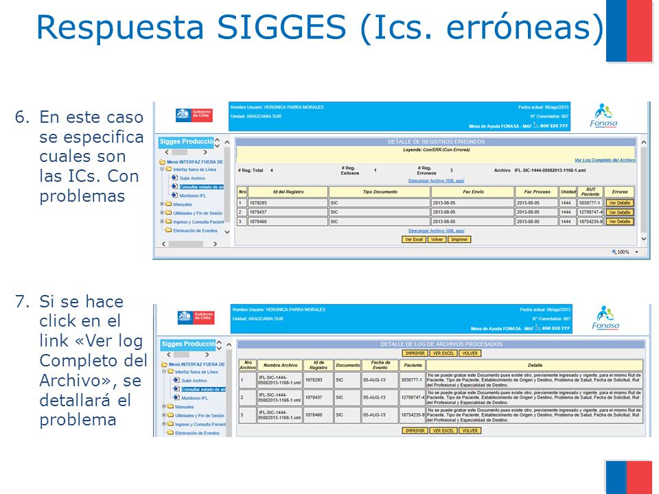Respuesta SIGGES (Ics. erróneas)