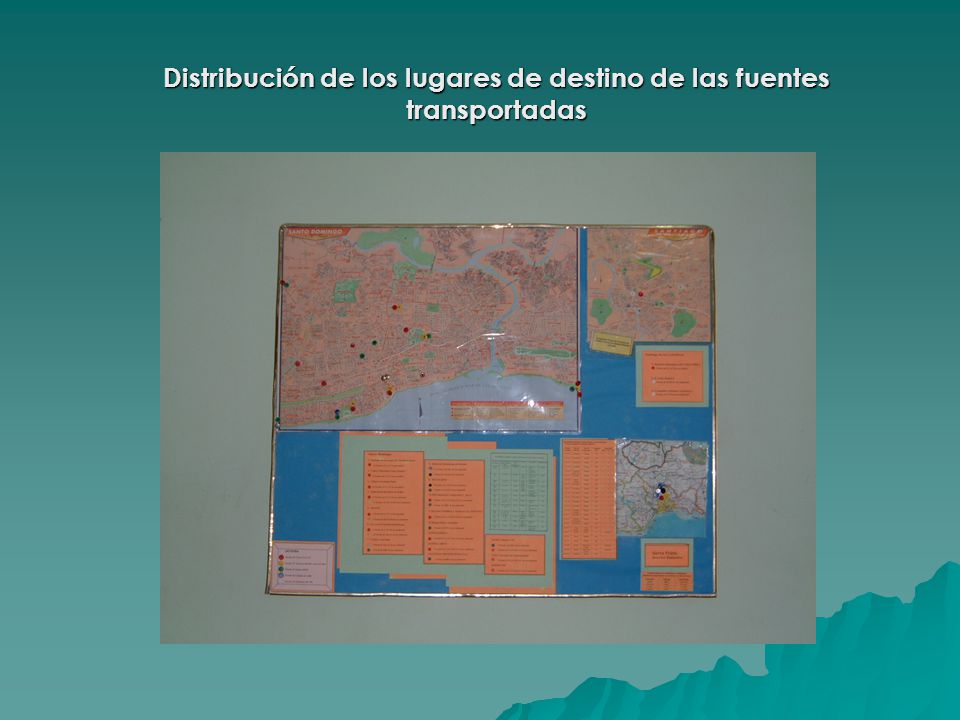 Distribución de los lugares de destino de las fuentes transportadas