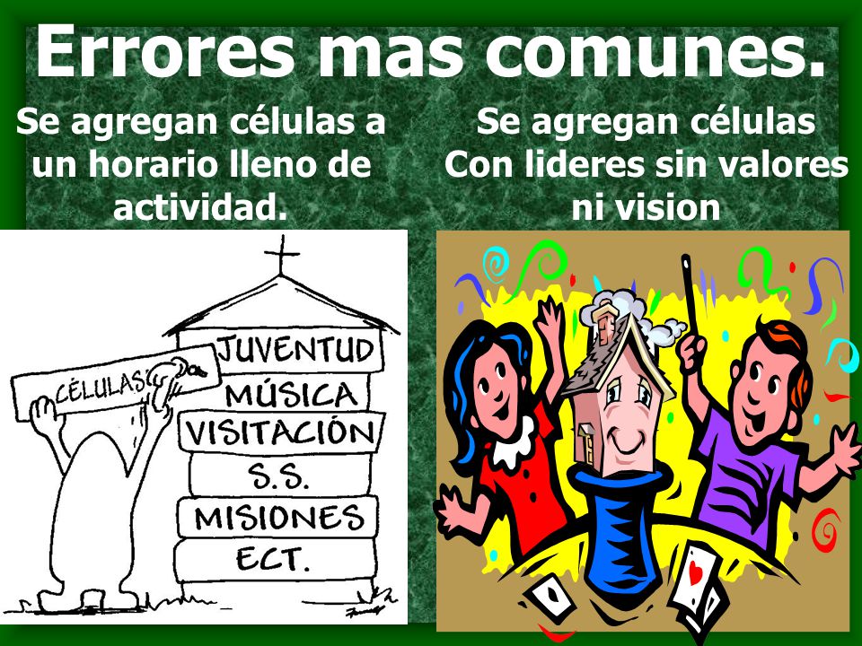 Errores mas comunes. Se agregan células a un horario lleno de actividad.
