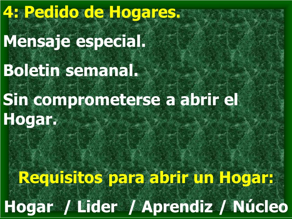 Requisitos para abrir un Hogar: Hogar / Lider / Aprendiz / Núcleo