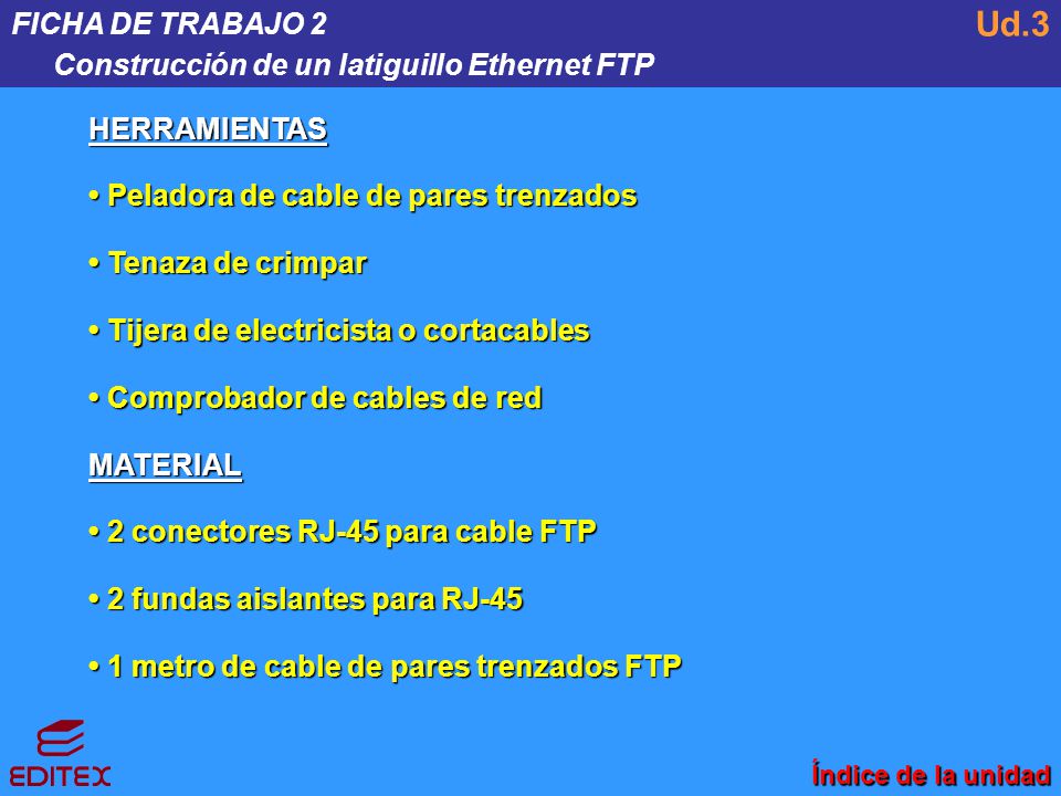 Ud.3 FICHA DE TRABAJO 2 Construcción de un latiguillo Ethernet FTP