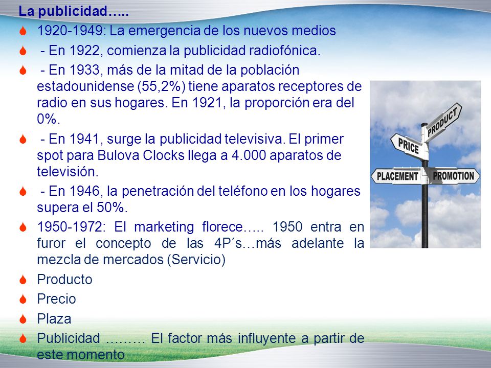 La publicidad… : La emergencia de los nuevos medios. - En 1922, comienza la publicidad radiofónica.